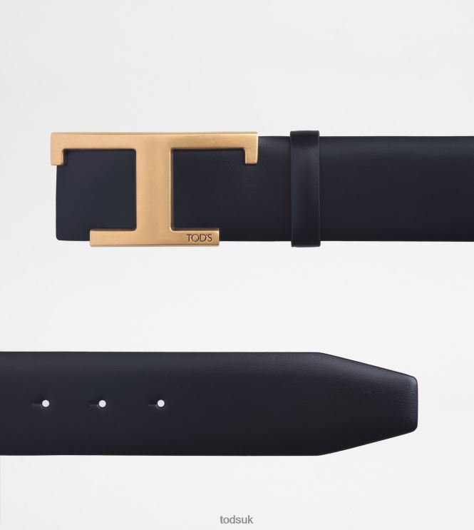 Tod's Women T Timeless Belt in Leather 602L84237 Black/Pink