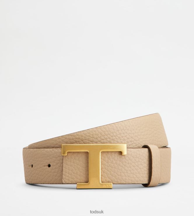 Tod's Women T Timeless Reversible Belt in Leather 602L84240 Beige