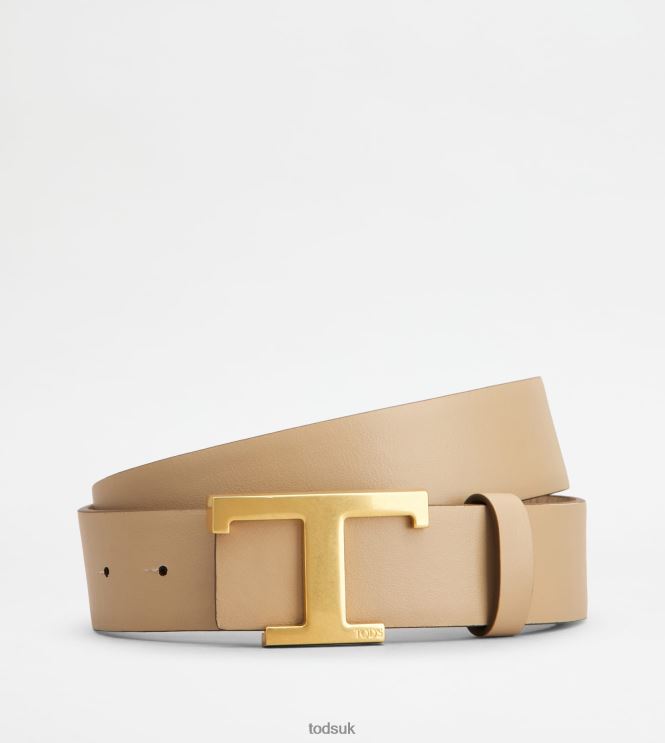 Tod's Women T Timeless Reversible Belt in Leather 602L84240 Beige