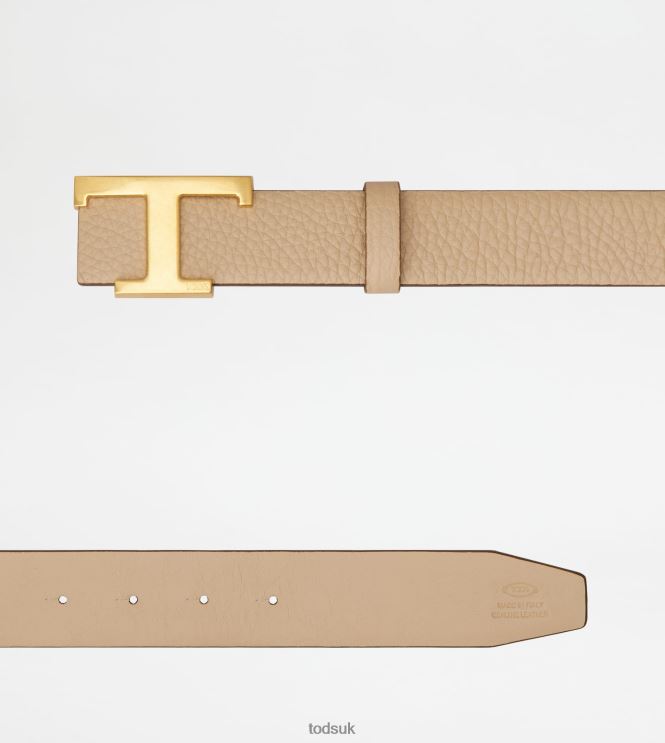 Tod's Women T Timeless Reversible Belt in Leather 602L84240 Beige