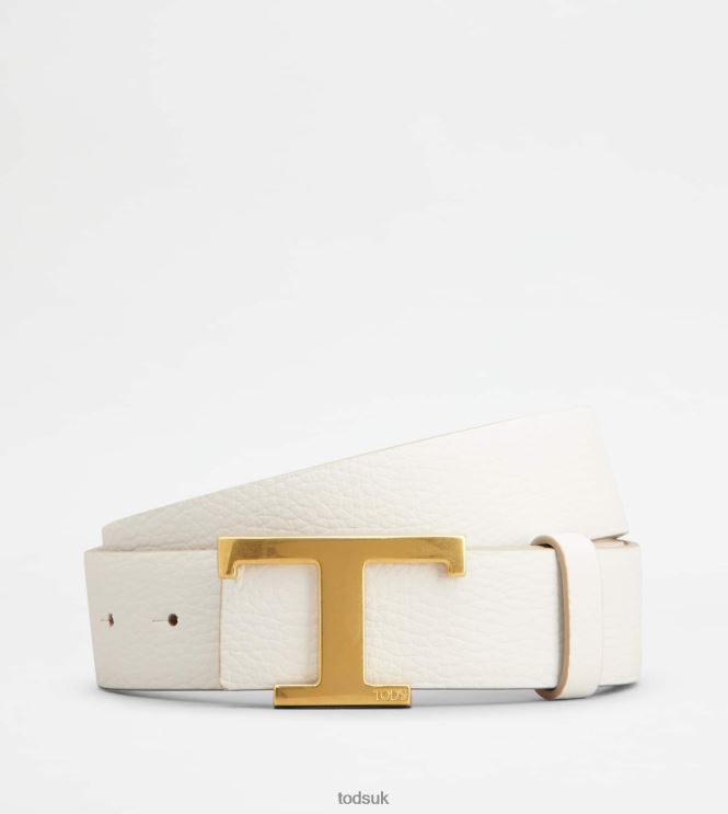 Tod's Women T Timeless Reversible Belt in Leather 602L84241 White