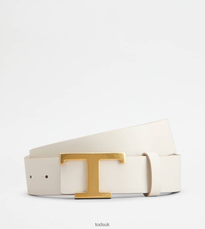 Tod's Women T Timeless Reversible Belt in Leather 602L84241 White