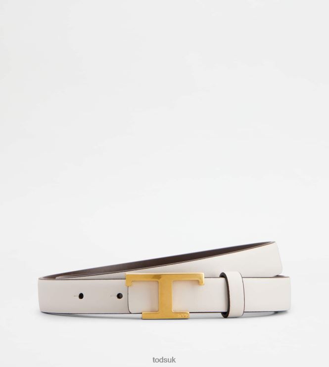 Tod's Women T Timeless Reversible Belt in Leather 602L84243 White/Brown