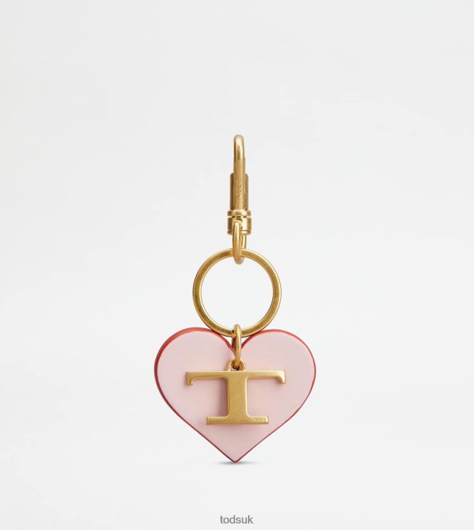 Tod's Women T Timeless Heart Key Holder in Leather 602L84505 Red