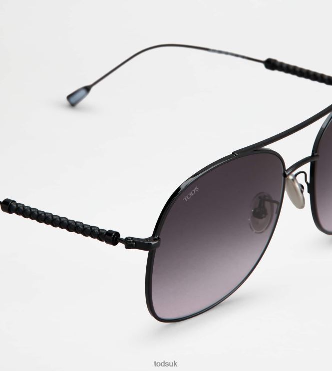 Tod's Women Sunglasses with Temple in Leather 602L84524 Black
