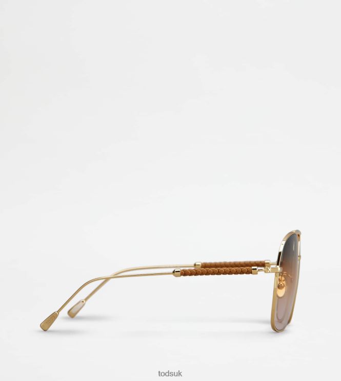 Tod's Women Sunglasses with Temple in Leather 602L84525 Gold