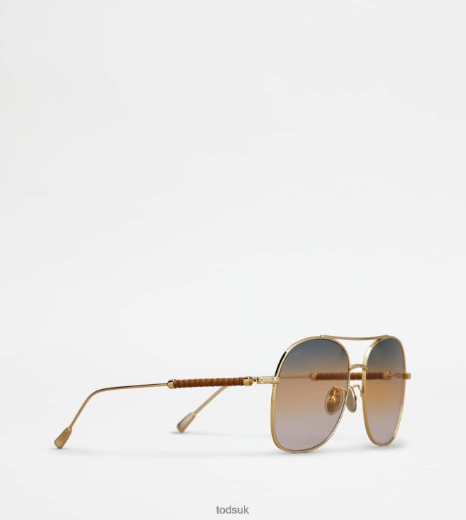 Tod's Women Sunglasses with Temple in Leather 602L84525 Gold