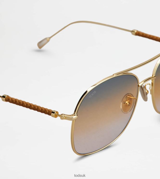 Tod's Women Sunglasses with Temple in Leather 602L84525 Gold