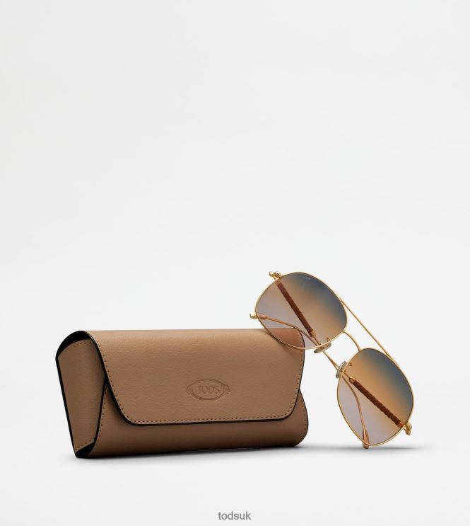 Tod's Women Sunglasses with Temple in Leather 602L84525 Gold