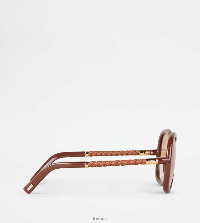 Tod's Women Sunglasses with Temple in Leather 602L84535 Brown