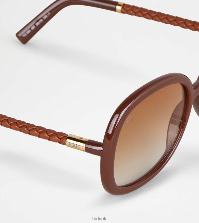 Tod's Women Sunglasses with Temple in Leather 602L84535 Brown