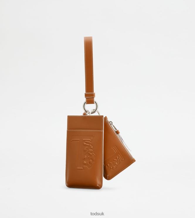 Tod's Women Card Holder and Coin Purse in Leather 602L84488 Brown