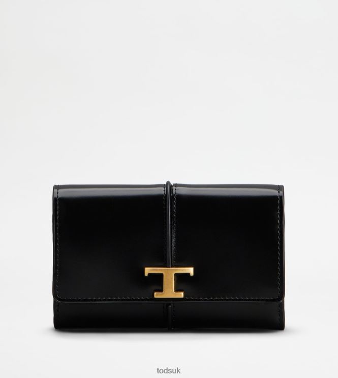 Tod's Women T Timeless Wallet in Leather 602L84475 Black