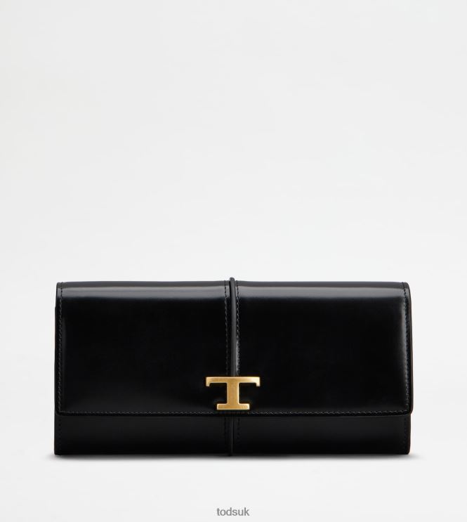 Tod's Women T Timeless Wallet in Leather 602L84478 Black