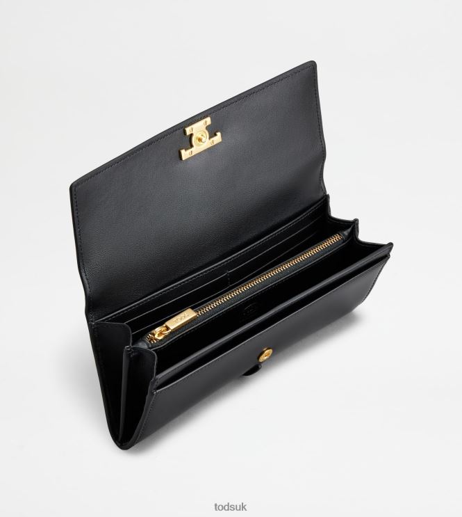 Tod's Women T Timeless Wallet in Leather 602L84478 Black