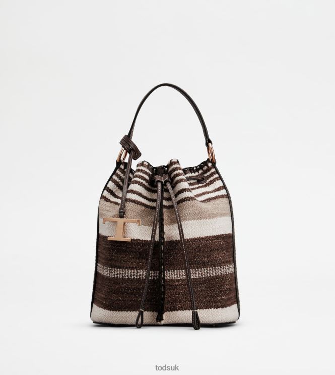 Tod's Women Bucket Bag in Fabric and Leather Small 602L84436 Brown
