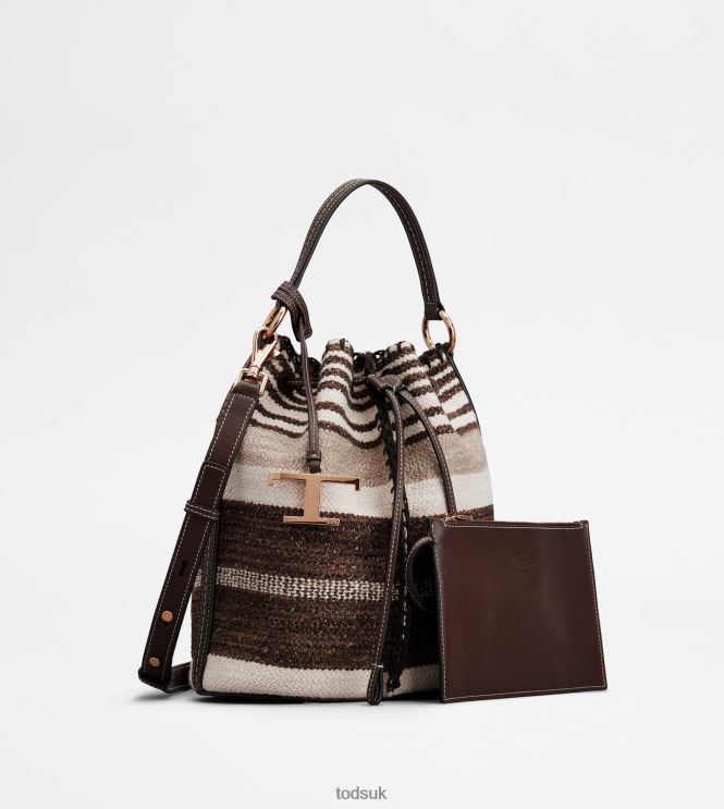 Tod's Women Bucket Bag in Fabric and Leather Small 602L84436 Brown