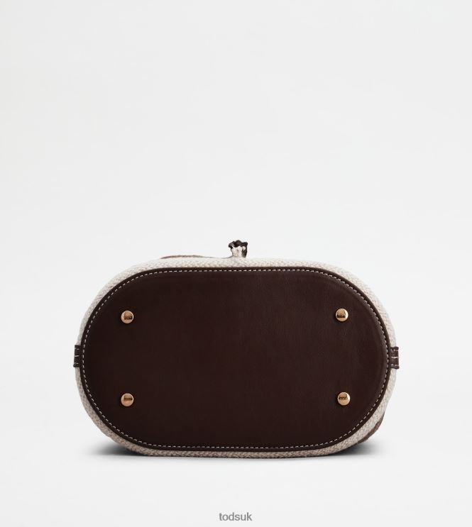 Tod's Women Bucket Bag in Fabric and Leather Small 602L84436 Brown