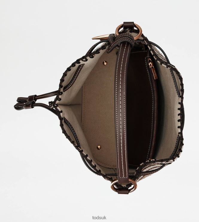 Tod's Women Bucket Bag in Fabric and Leather Small 602L84436 Brown
