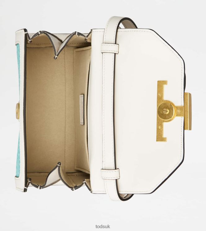 Tod's Women T Timeless Crossbody Bag in Fabric and Leather Micro 602L84452 Off White/Light Blue/Yellow