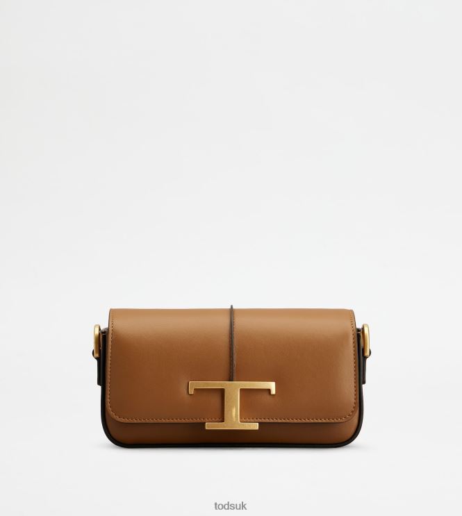 Tod's Women T Timeless Crossbody Bag in Leather Mini 602L84444 Brown