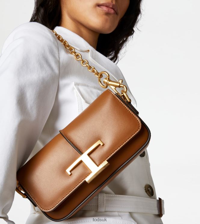 Tod's Women T Timeless Crossbody Bag in Leather Mini 602L84444 Brown