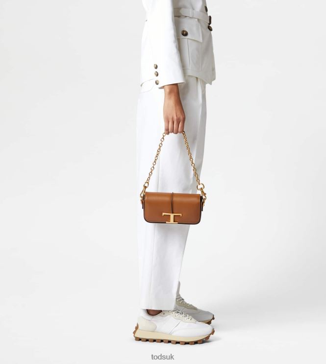 Tod's Women T Timeless Crossbody Bag in Leather Mini 602L84444 Brown