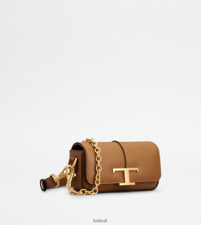 Tod's Women T Timeless Crossbody Bag in Leather Mini 602L84444 Brown