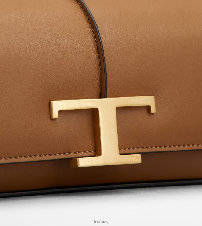 Tod's Women T Timeless Crossbody Bag in Leather Mini 602L84444 Brown