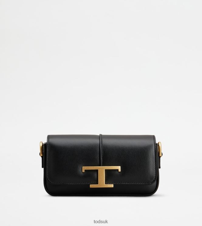 Tod's Women T Timeless Crossbody Bag in Leather Mini 602L84446 Black