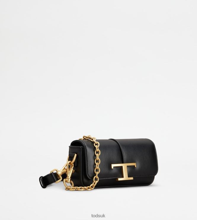 Tod's Women T Timeless Crossbody Bag in Leather Mini 602L84446 Black