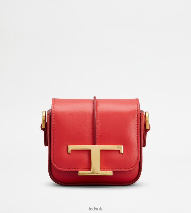 Tod's Women T Timeless Crossbody Bag in Leather with Chain Strap 602L84439 Red