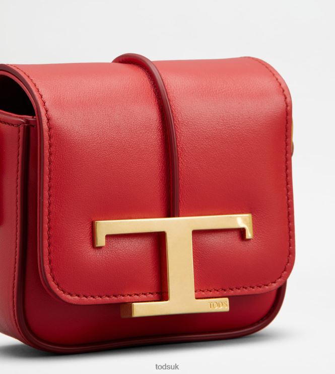 Tod's Women T Timeless Crossbody Bag in Leather with Chain Strap 602L84439 Red