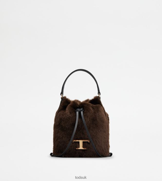 Tod's Women Timeless Bucket Bag in Sheepskin and Leather Micro 602L84432 Brown/Black