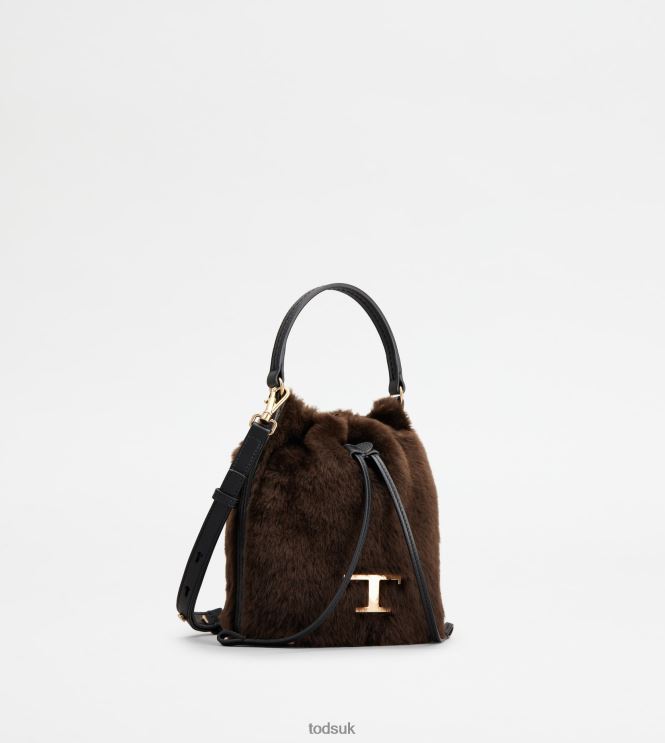 Tod's Women Timeless Bucket Bag in Sheepskin and Leather Micro 602L84432 Brown/Black