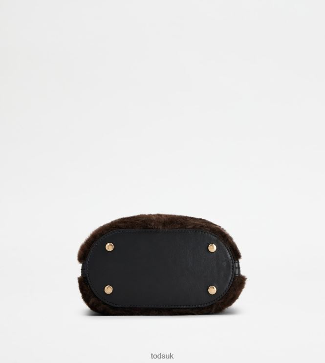 Tod's Women Timeless Bucket Bag in Sheepskin and Leather Micro 602L84432 Brown/Black