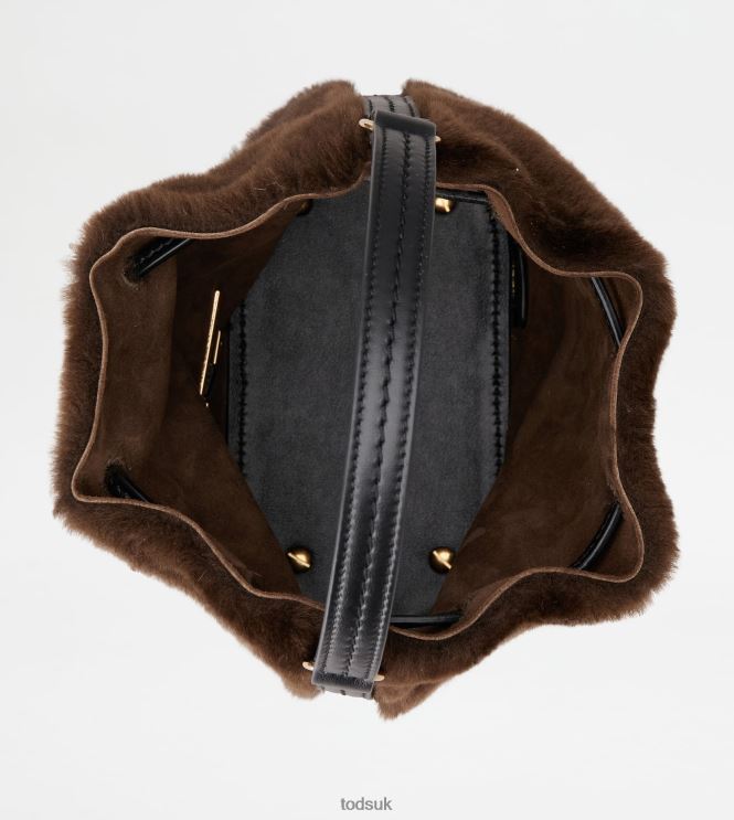 Tod's Women Timeless Bucket Bag in Sheepskin and Leather Micro 602L84432 Brown/Black