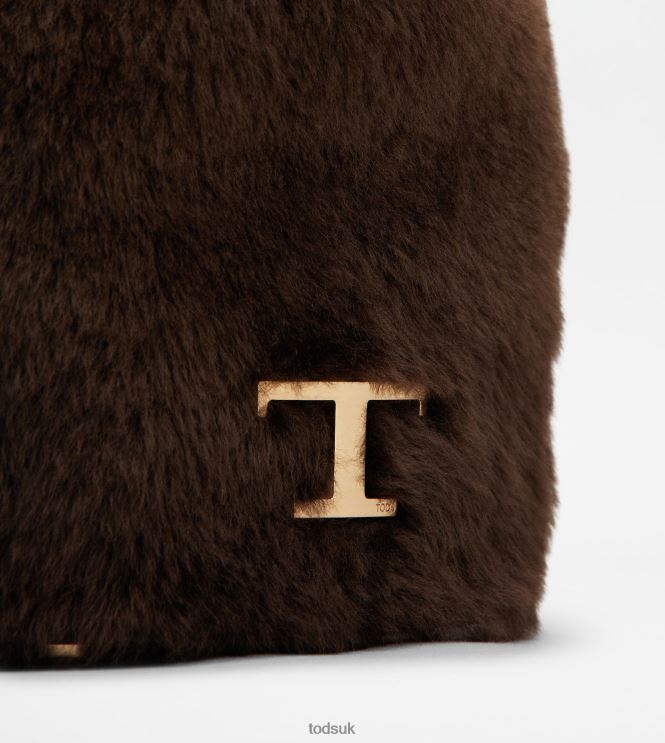 Tod's Women Timeless Bucket Bag in Sheepskin and Leather Micro 602L84432 Brown/Black