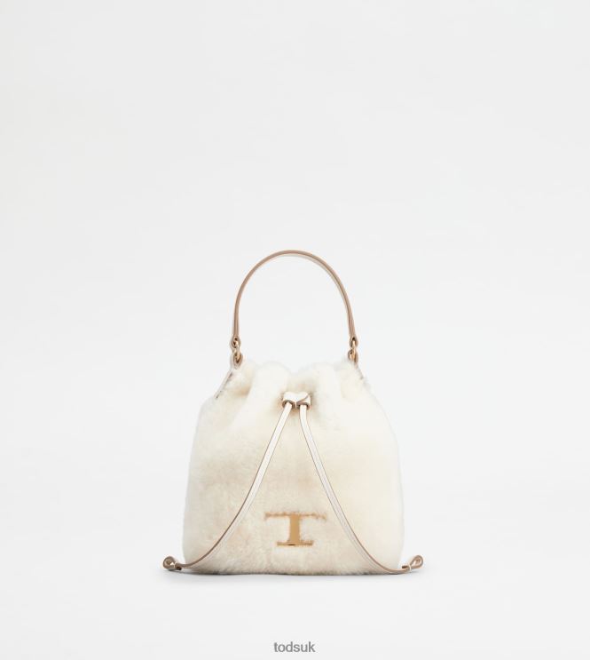 Tod's Women Timeless Bucket Bag in Sheepskin and Leather Micro 602L84447 Off White
