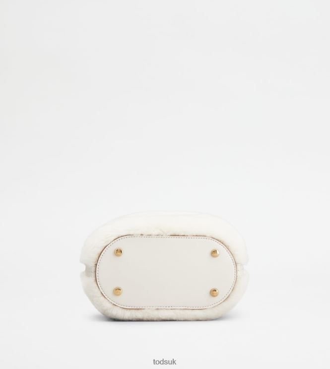 Tod's Women Timeless Bucket Bag in Sheepskin and Leather Micro 602L84447 Off White