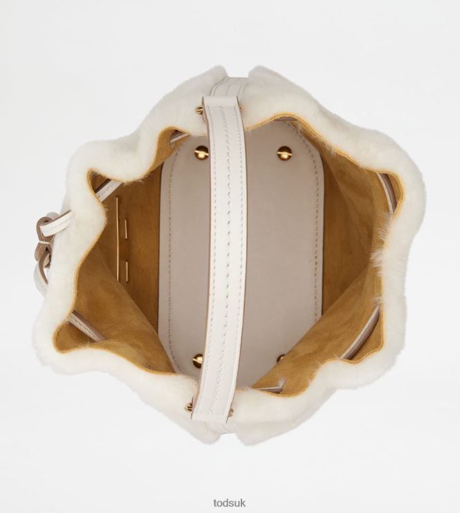 Tod's Women Timeless Bucket Bag in Sheepskin and Leather Micro 602L84447 Off White
