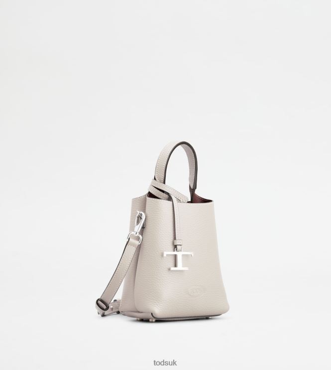 Tod's Women Micro Bag in Leather 602L84463 Grey/Burgundy