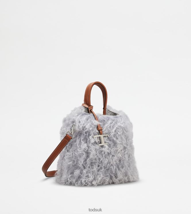 Tod's Women Micro Bag in Mohair and Leather Micro 602L84470 Grey/Brown