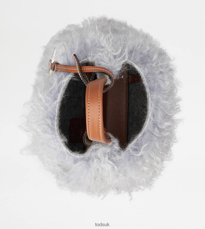 Tod's Women Micro Bag in Mohair and Leather Micro 602L84470 Grey/Brown