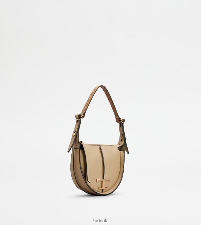 Tod's Women T Timeless Hobo Bag in Leather Micro 602L84466 Beige