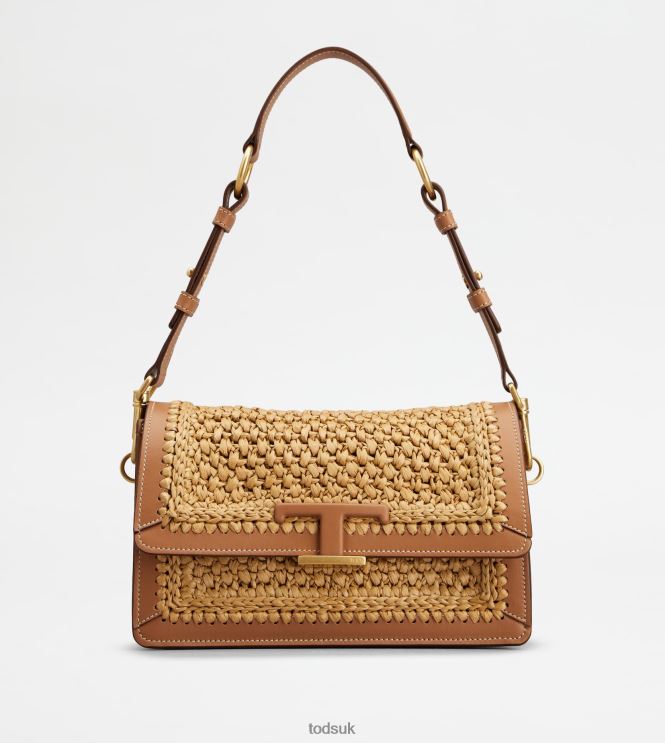 Tod's Women Shoulder Bag in Fabric and Leather Mini 602L84434 Beige/Brown
