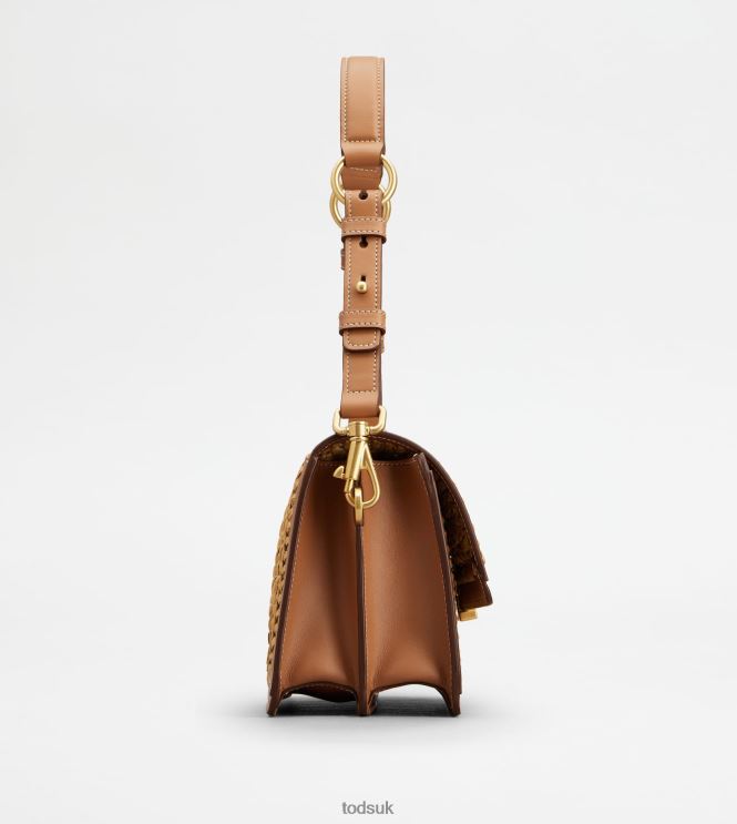 Tod's Women Shoulder Bag in Fabric and Leather Mini 602L84434 Beige/Brown