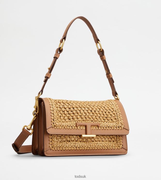 Tod's Women Shoulder Bag in Fabric and Leather Mini 602L84434 Beige/Brown