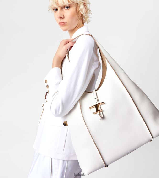 Tod's Women T Timeless Hobo Bag in Leather Large 602L84378 White