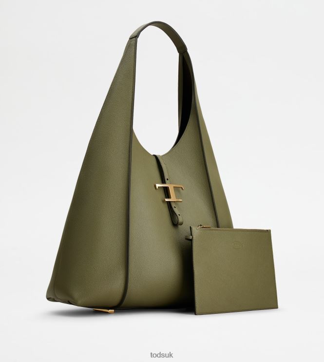 Tod's Women T Timeless Hobo Bag in Leather Large 602L84380 Green